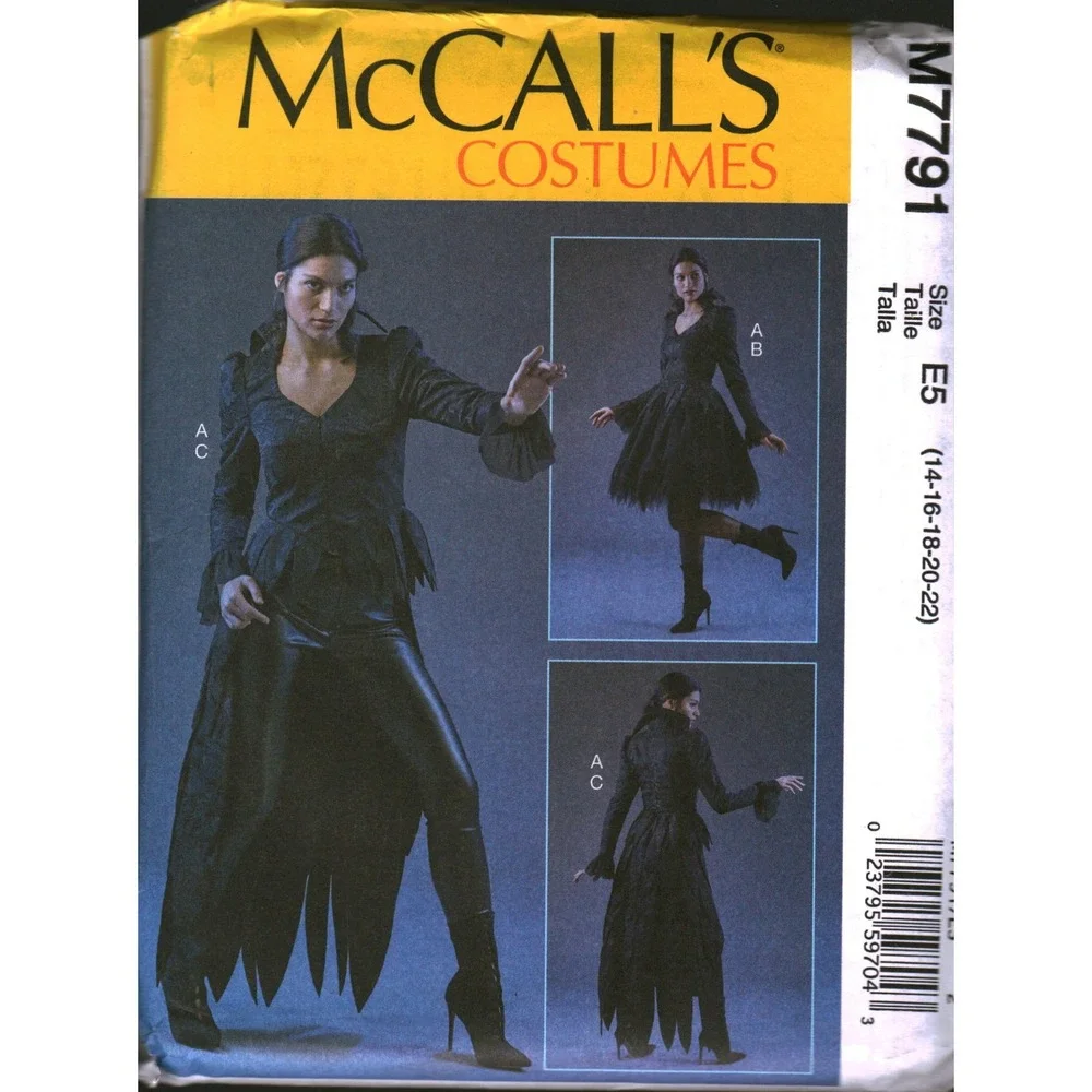 McCalls M7791 Misses Gothic Costume Pattern Top Skirt Train Size E5 14-22 NEW